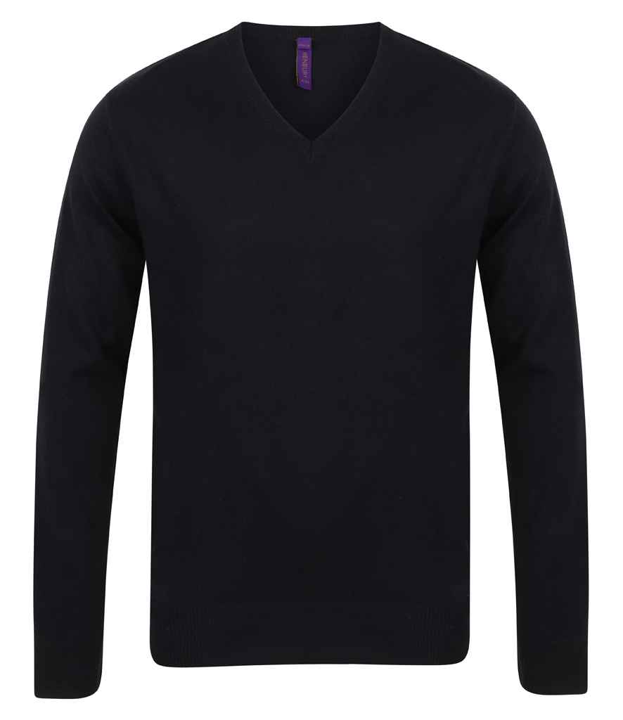Henbury Lightweight Cotton Acrylic V Neck Sweater (NOR089) Black ...